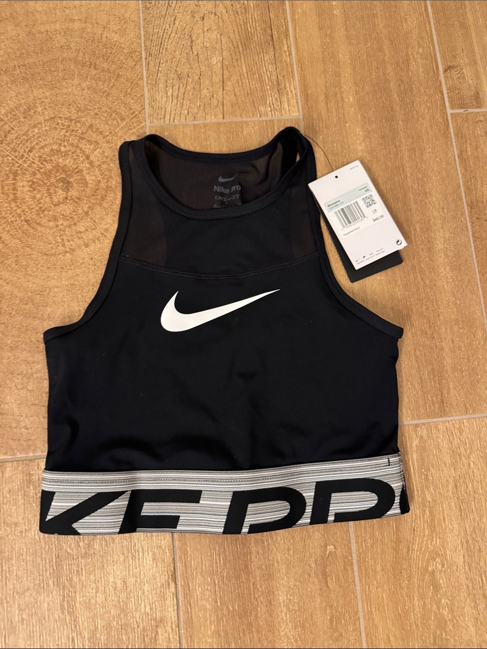 Nike Black and White High-Neck Cropped Sports Bra